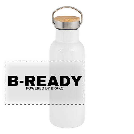 B-READY Gym Sport Thermal Bottle With Bamboo from Thailand Handmade - white