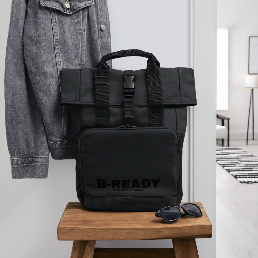 B-READY Gym Sport Work Bag Roll Top Backpack with Two Handles - black