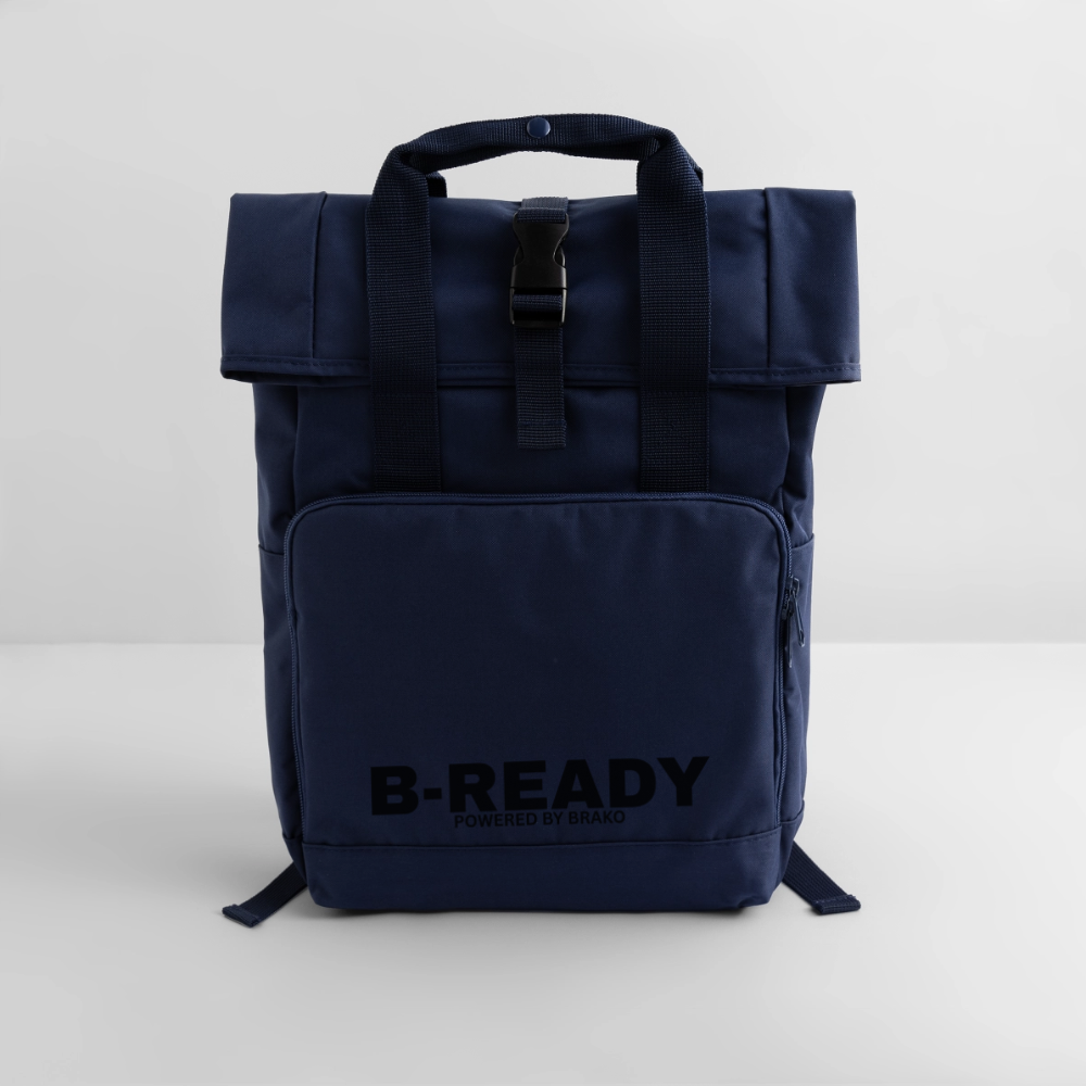 B-READY Gym Sport Work Bag Roll Top Backpack with Two Handles - navy