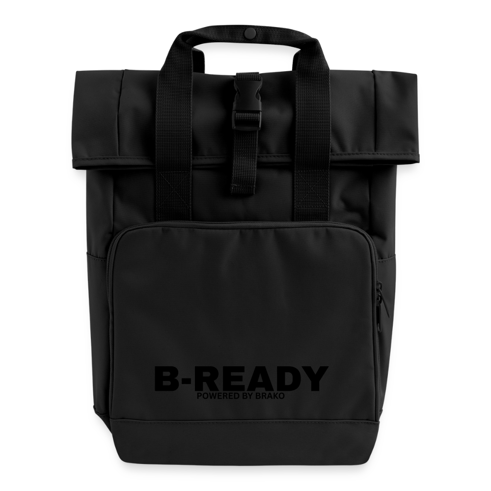 B-READY Gym Sport Work Bag Roll Top Backpack with Two Handles - black