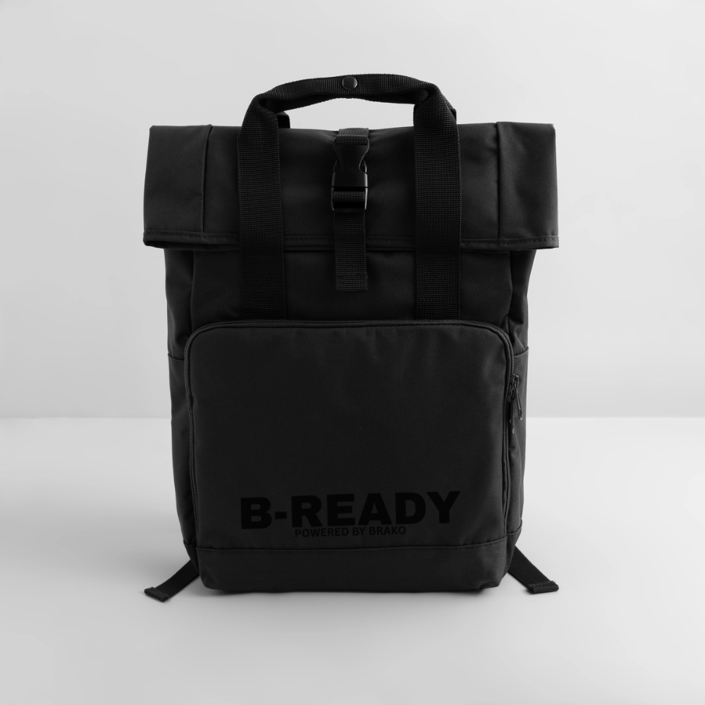B-READY Gym Sport Work Bag Roll Top Backpack with Two Handles - black