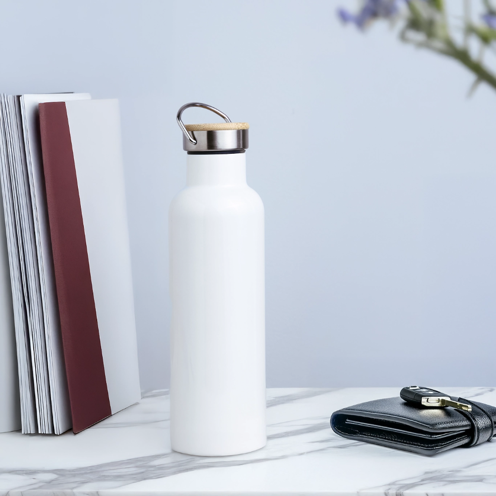 B-READY Thermal Bottle With Bamboo Lid from Thailand handmade - white