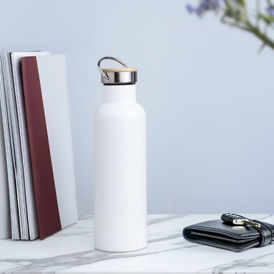 B-READY Thermal Bottle With Bamboo Lid from Thailand handmade - white