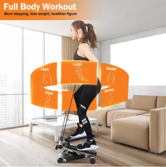 B-READY Exercise Stepper For Couples Mini Fitness Stepper With 2 Resistance Bands LCD Monitor Max 330.7LBS Load Stair Stepper Quiet Stepper