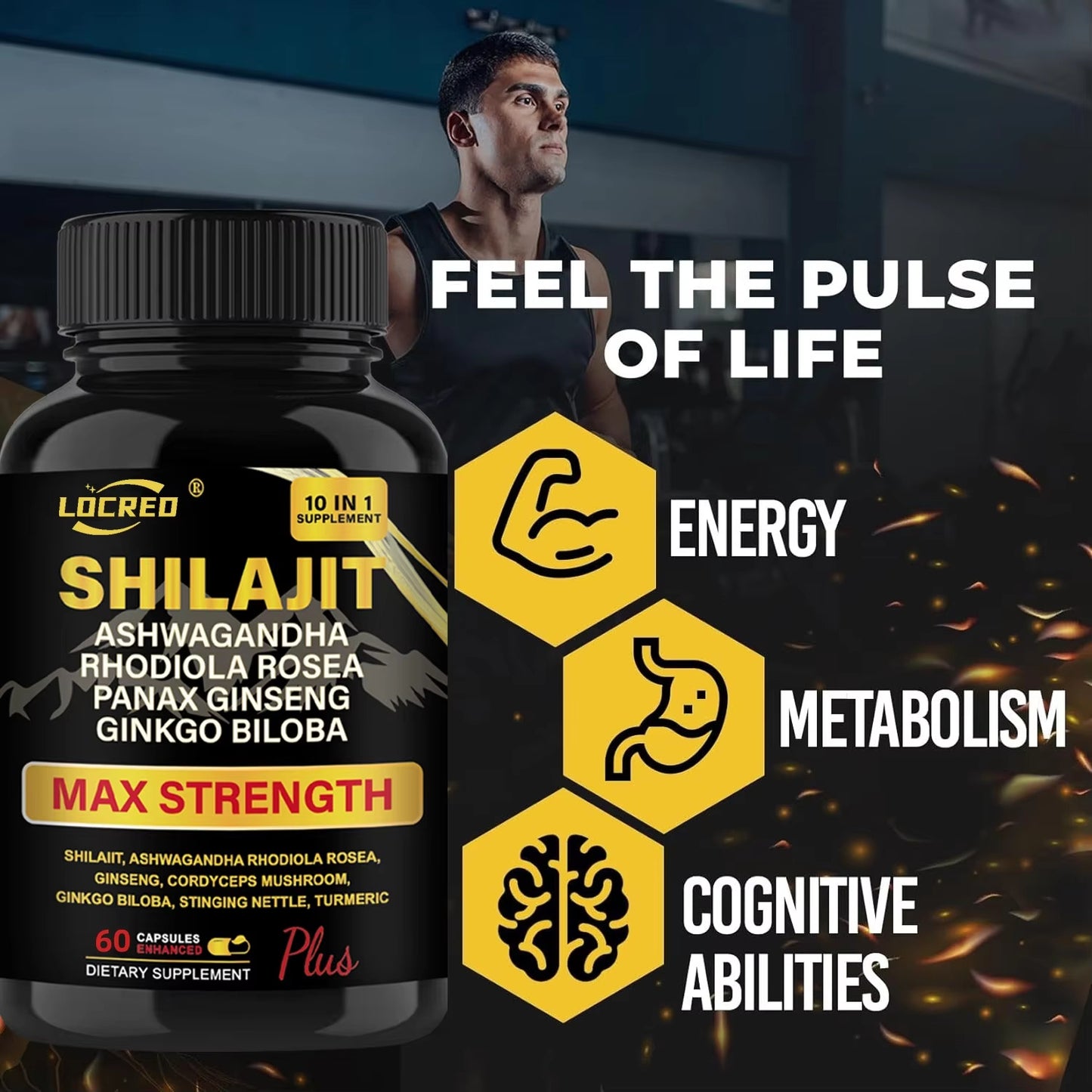 B-READY Shilajit Capsules Ashwagandha Extra Strength Dietary Supplement 60 Capsules Unisex Boost Performance
