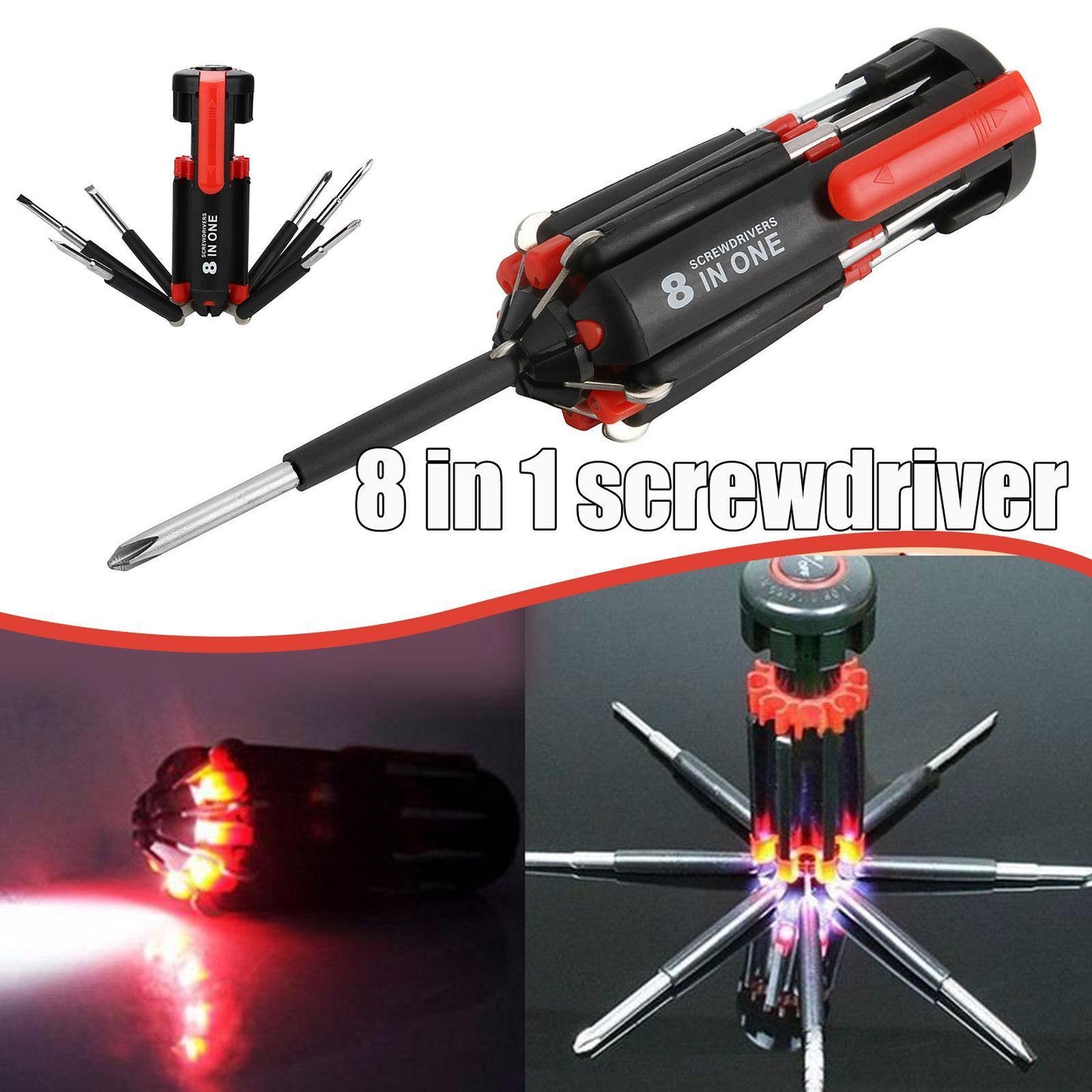 B-READY Car Supplies 8 In 1 Screwdriver With LED Flashlight Car Portable Multifunctional Outdoor Tools B-PREPARED 2026
