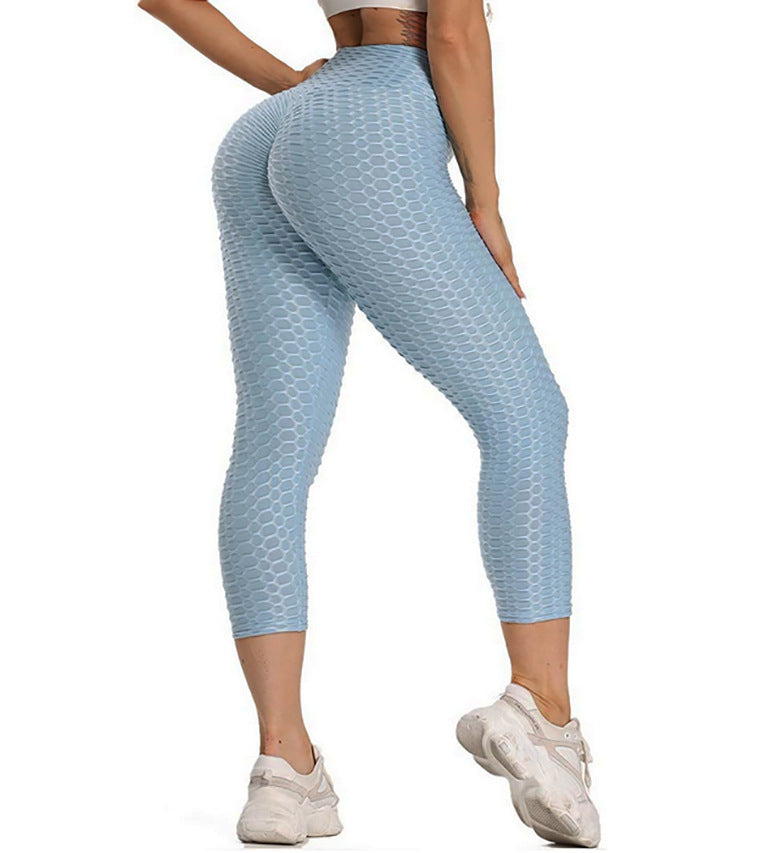 B-READY Women Cropped High Waisted Yoga Pants Bubble Hip Butt Lifting Leggings