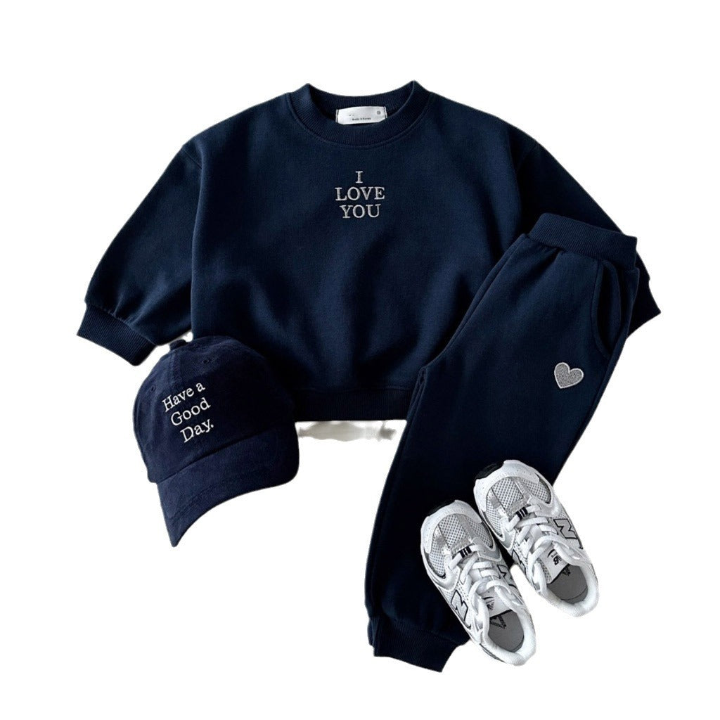 B-READY Embroidered Letter Love Comfortable Sweater Kids Clothes Two-piece Suit