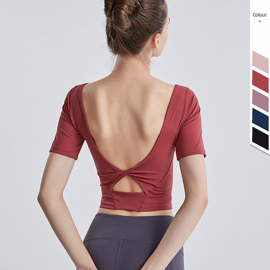 B-READY New Yoga Back Yoga Clothes Short-sleeved Cross Top
