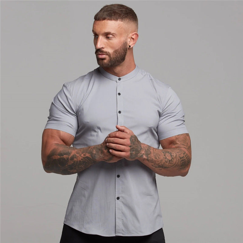 B-READY MEN SPORT New Summer Shirt  Fitness Clothing Cotton Tops Short Sleeve Sports Shirts Brand Mens Short Cool Casual Fashion Breathable Shirt