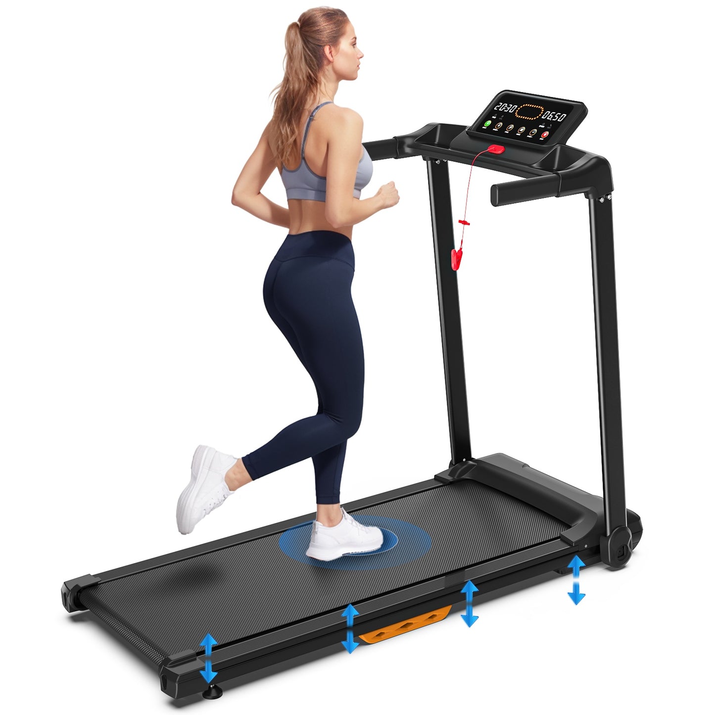 B-READY Walking Mat Treadmills Portable For Home & Office LED Display, 265 LB Capacity, Space-Saving Compact Walking Jogging Running Machine incl. Trainigs Course