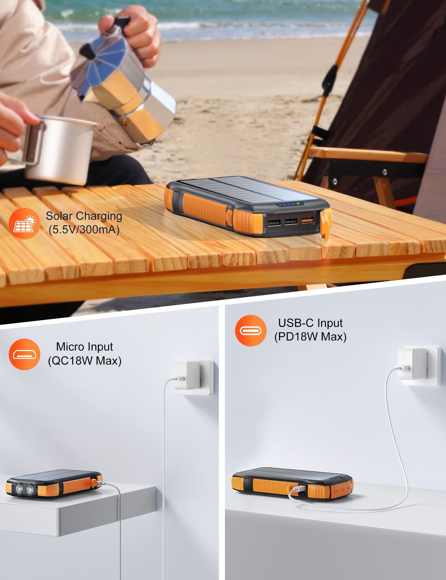 B-READY New Product Large Capacity 20000mAh 3 USB C Flashlight Ip67 Waterproof High-speed Wireless Charger Solar Power Bank B-PREPARED 2026