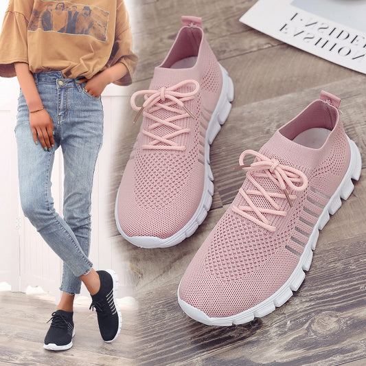 B-READY 
Casual Ladies Shoes Breathable  Women Flying Knit Sports Shoes Flat Shoes
