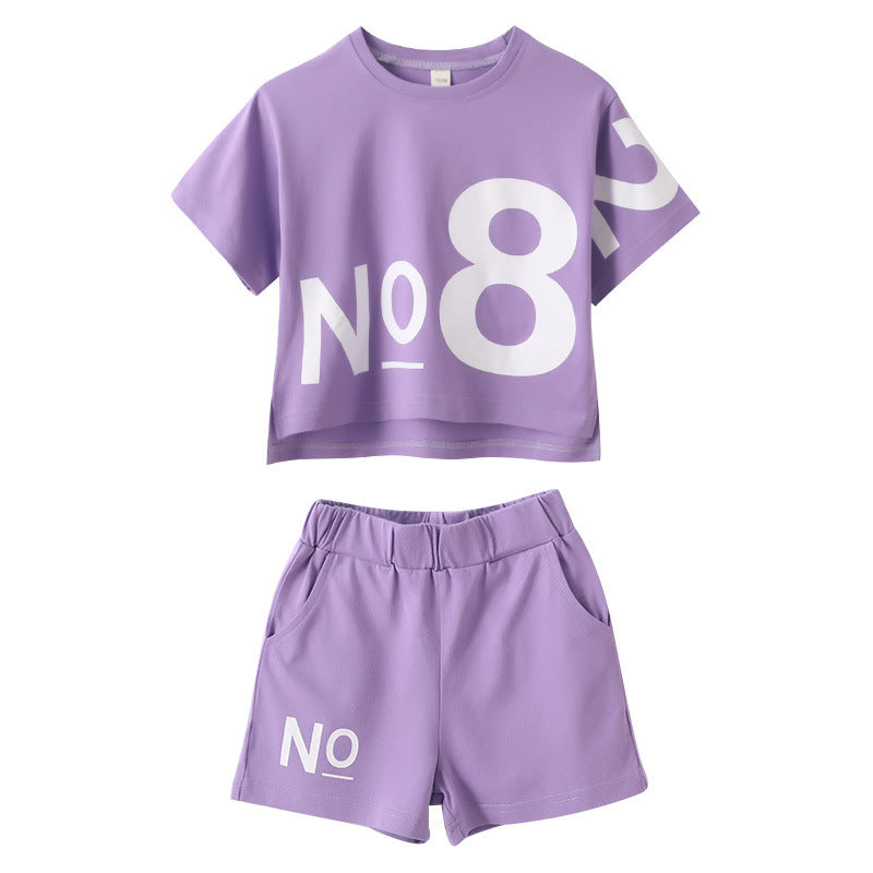B-READY Loose Children's Wear Girl Short-sleeved Big Kids Sports Two-piece Suit