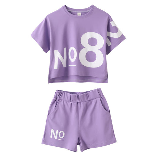 B-READY Loose Children's Wear Girl Short-sleeved Big Kids Sports Two-piece Suit