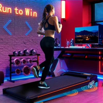 B-READY HOME TRAINER Folding Under Desk Walking Pad Treadmill With Adjustable Incline, 1-6 Km H Low Noise For Home  Office, LED Display, Magnetic Remote Control, Transport Wheels  Plug, Black.