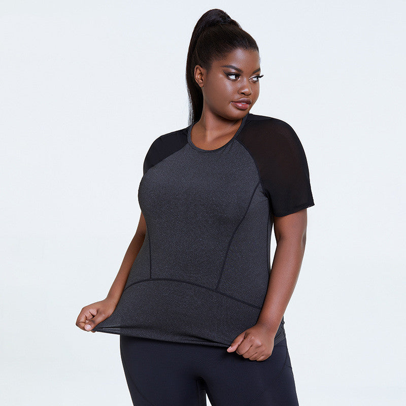 B-READY Yoga Clothes Plus size Yoga Blouse Sports Short-sleeved Mesh Gym Clothes