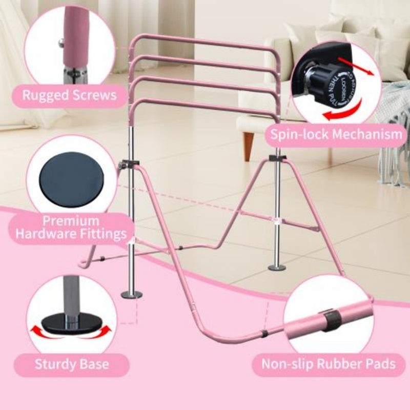 B-READY Kids Children's Retractable Height Adjustable Folding Home Use Pink Gymnastics Training Stick