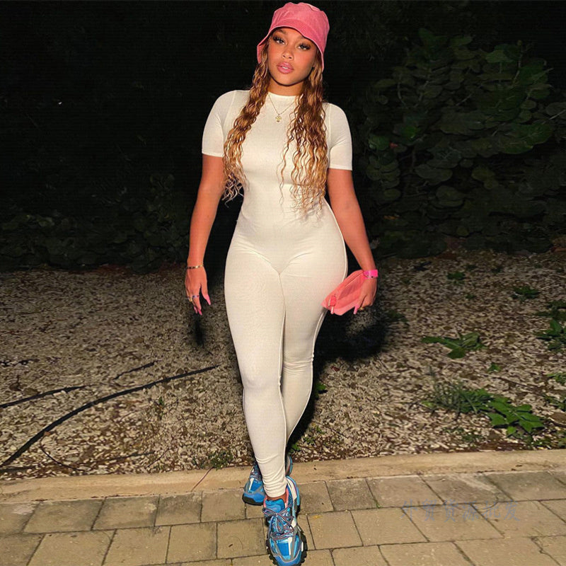 B-READY Fashion Short Sleeve Sports Yoga Jumpsuit