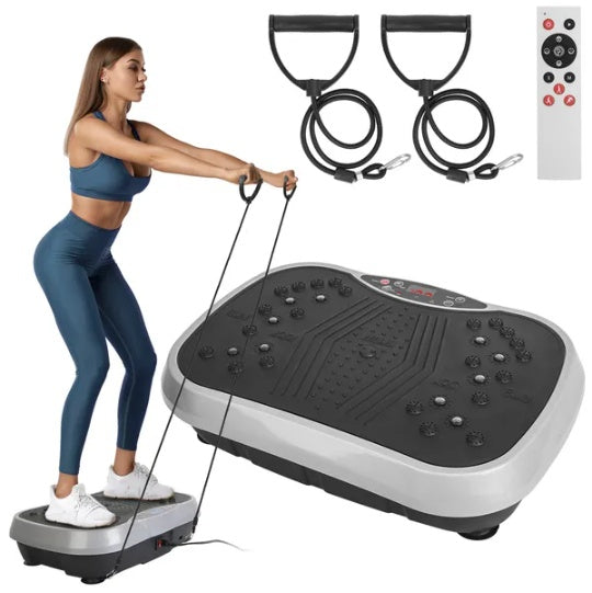 B-READY Couple Vibration Exercise Machine With Resistant Bands Remote Control Whole Body Vibration Platform Workout Equipment Home Fitness Training Equipment For Weight Loss Fat Burner