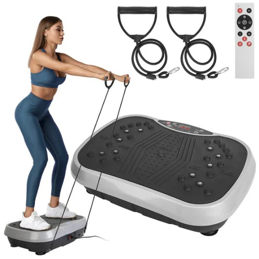 B-READY Couple Vibration Exercise Machine With Resistant Bands Remote Control Whole Body Vibration Platform Workout Equipment Home Fitness Training Equipment For Weight Loss Fat Burner