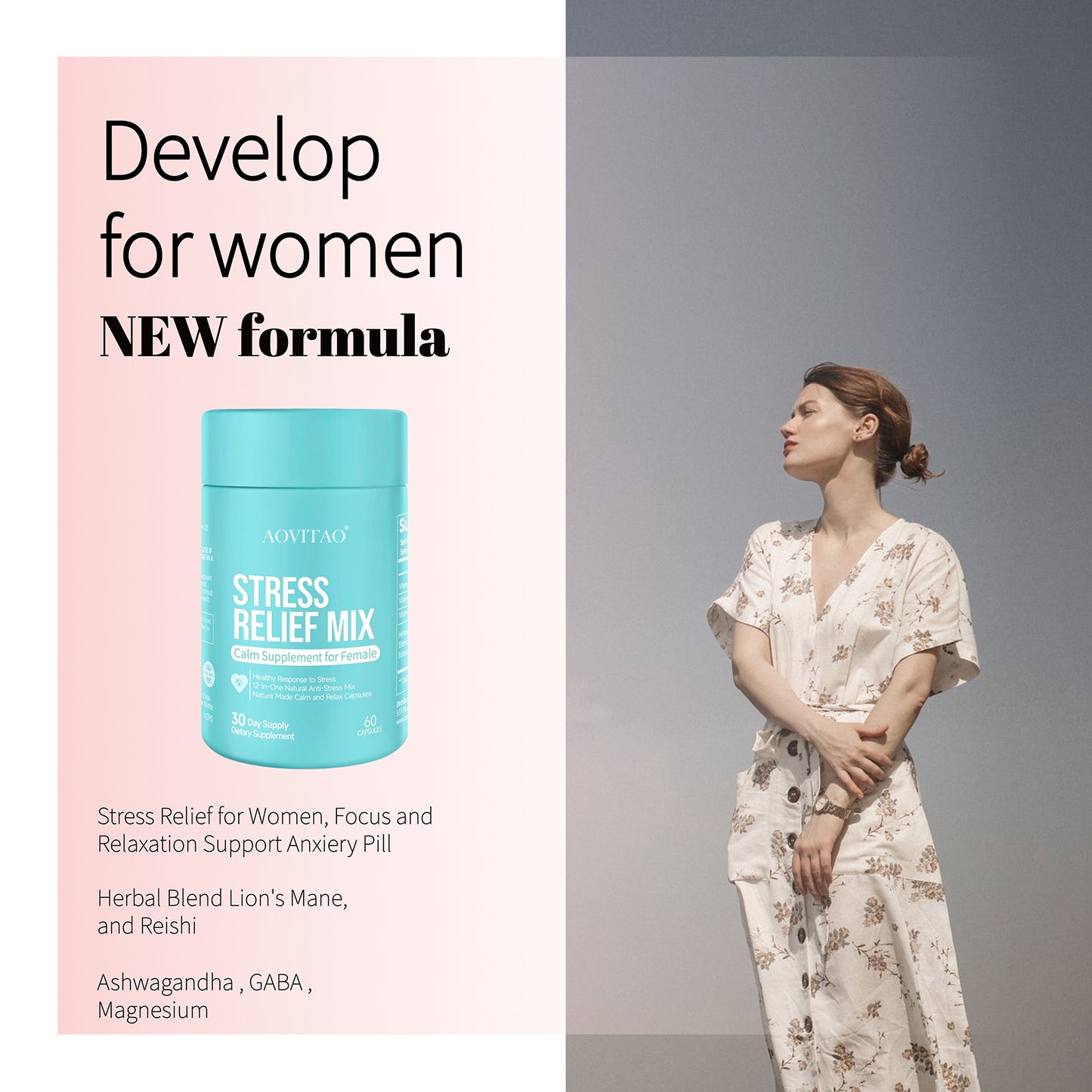 B-READY Ashwagandha For Women Supplement With L-Theanine Magnesium, Stress Relief, Focus And Relaxation Support Anxiery Pill