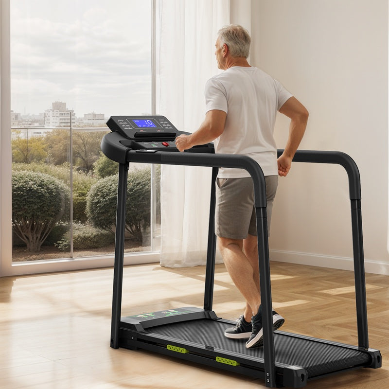 B-READY Home Walking Pad Treadmill For Senior, Foldable Exercise Treadmill With Stable And Safe Structural Design, Large LED Display For Elderly, Long Handrail For Balance, 300 Lbs Capacity for Kids, Adults and Older People