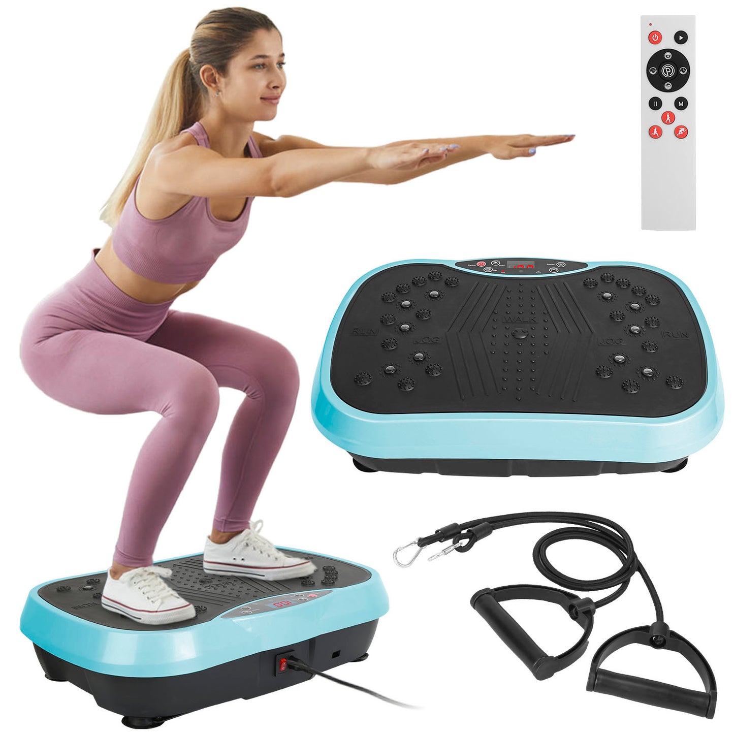 B-READY Smart 1Pc Vibration Exercise Machine With Resistant Bands Remote Control Whole Body Vibration Platform Workout Equipment Home Fitness Training Equipment For Weight Loss Fat Burner