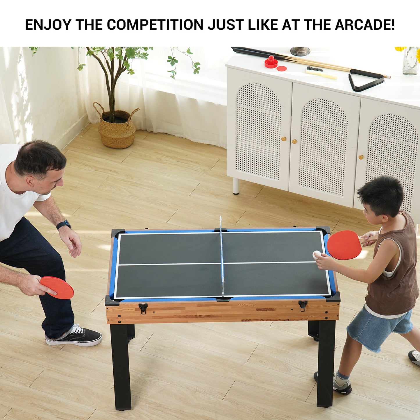 B-READY 48in Folding Portable Combination Game Table  Set With Ping Pong, Air Hockey, Pool Billiards For Kids And Adults, Indoor And Outdoor Games