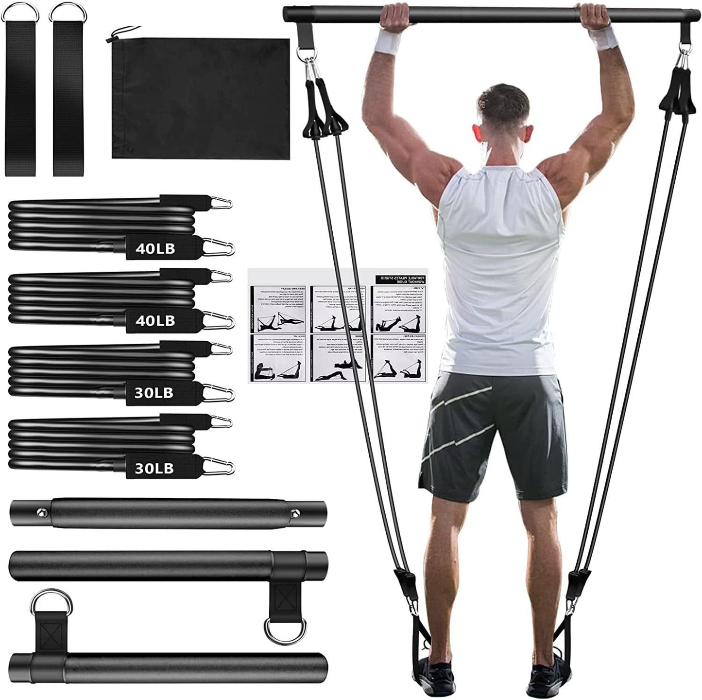 B-READY Pilates Bar Suit With Multifunction Resistance Band Pulling Rope Yoga Fitness incl. Course