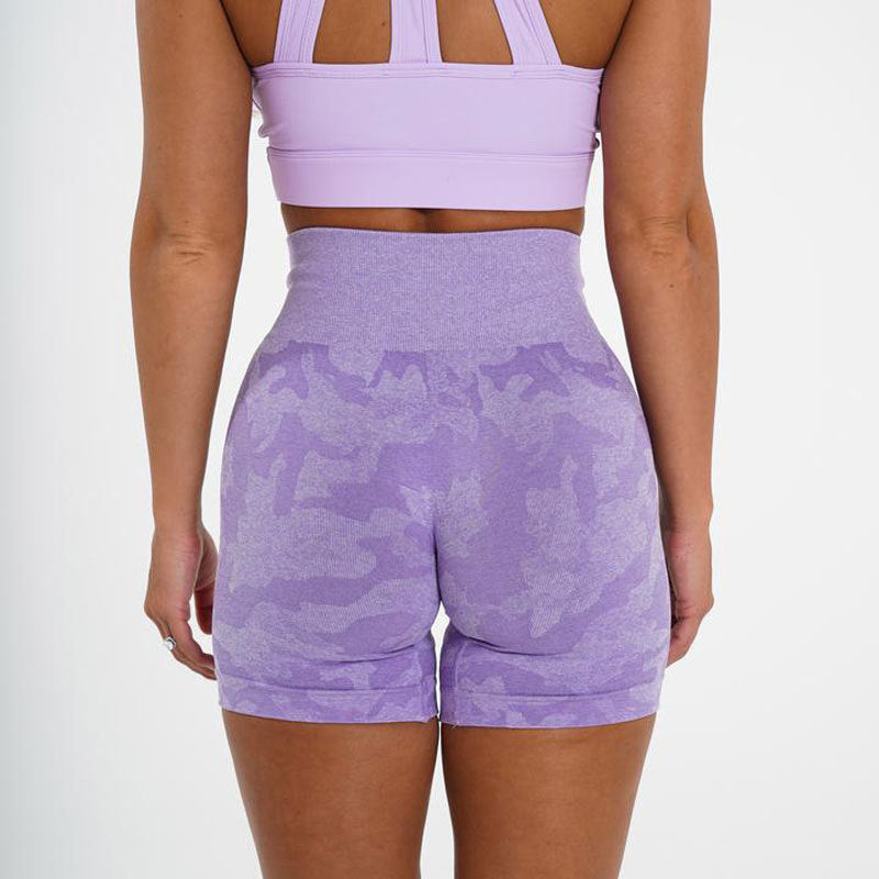 Nahtlose Camo-Jacquard-Sportshorts für Damen