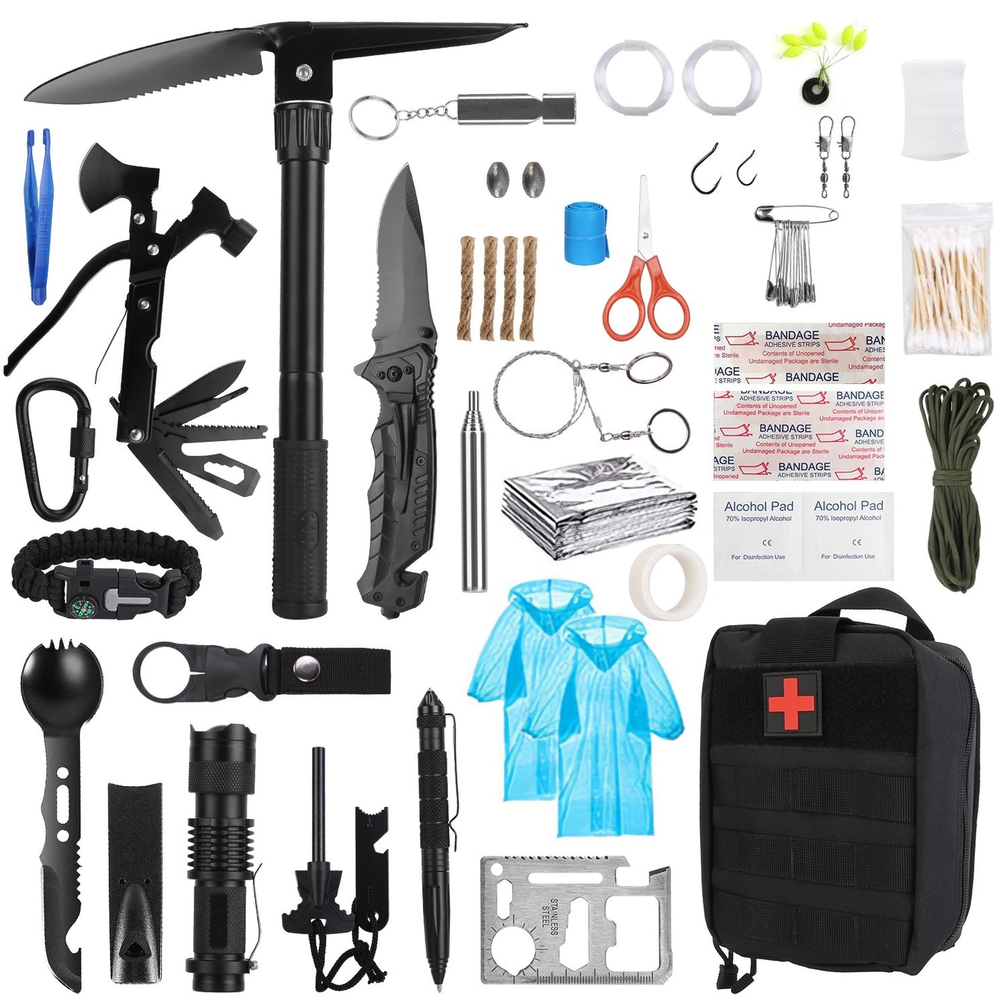 B-READY 121Pcs Per Set Survival Kits Professional Emergency Survival Gear Tactical First Aid Kit Supplies For Outdoor Adventure Camping Hiking Hunting