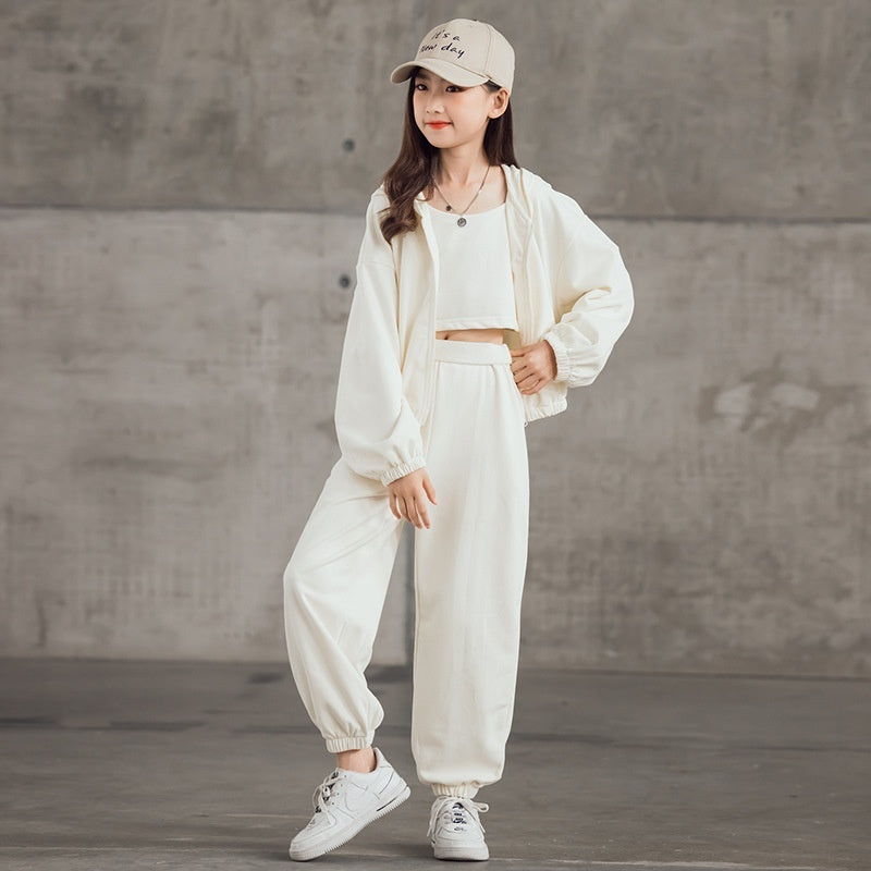 B-READY Style Zip-up Shirt Casual Pants Three-piece Children's Sportswear