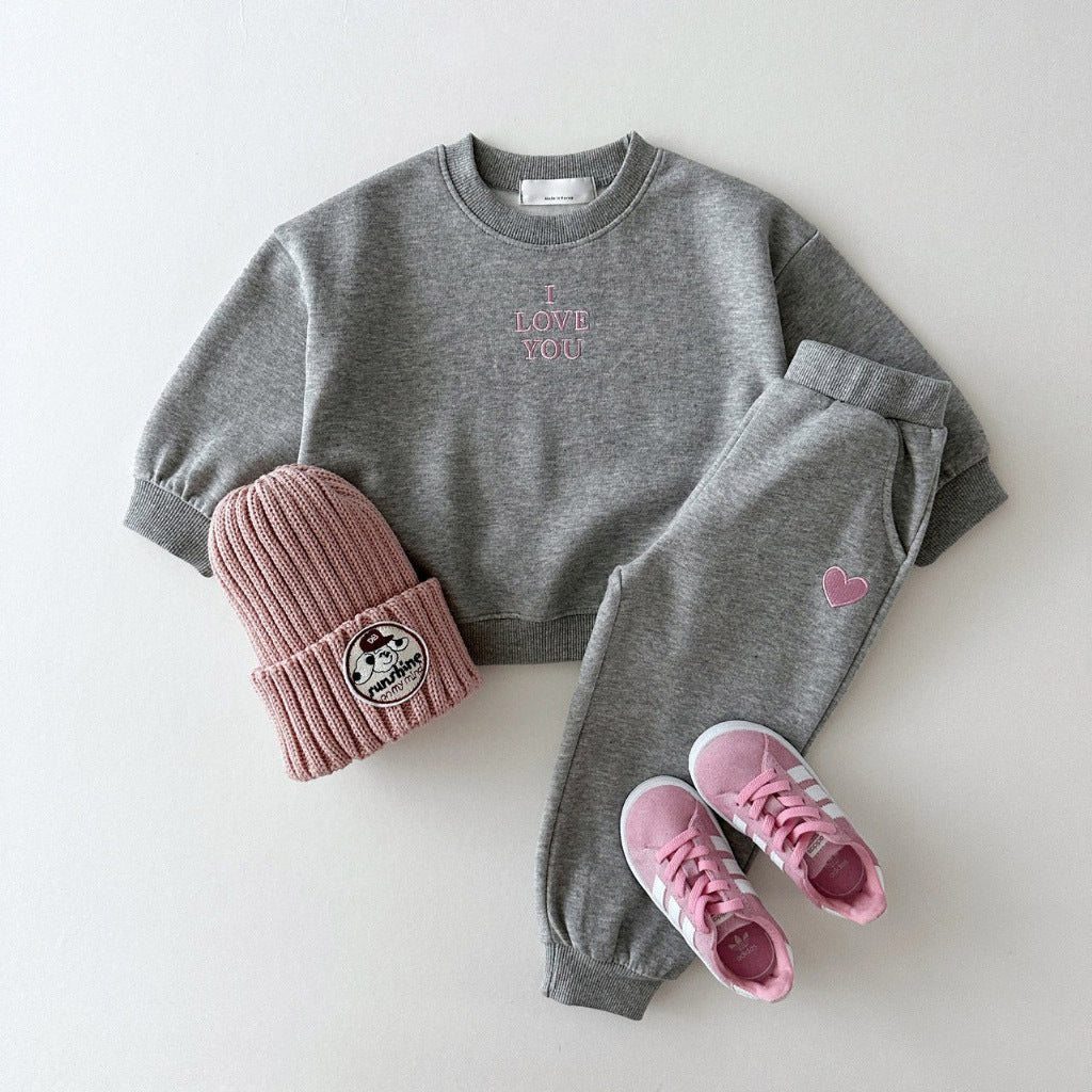 B-READY Embroidered Letter Love Comfortable Sweater Kids Clothes Two-piece Suit