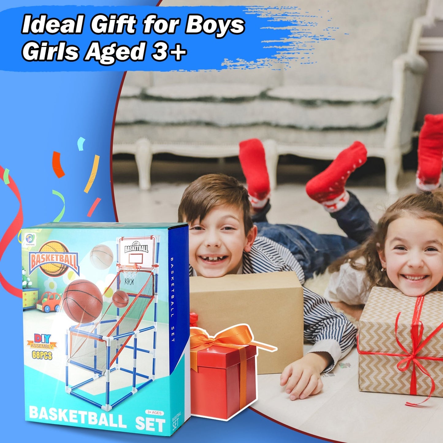 B-READY 1Set Kids Basketball Game Set With 2 Balls Adjustable Height Basketball Hoop Arcade Game Indoor Outdoor Toys For Boys Girls
