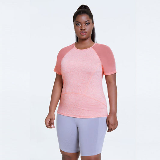 B-READY Yoga Clothes Plus size Yoga Blouse Sports Short-sleeved Mesh Gym Clothes