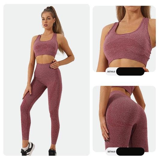 B-READY 2PCS Seamless Yoga Set Women Tracksuit High Waist Leggings Workout Sportswear Gym Clothing Fitness Crop Top Sports Suits Gym Set