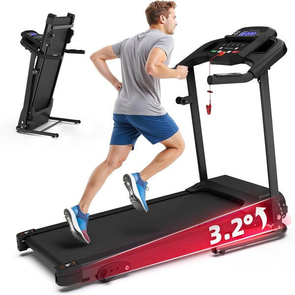B-READY Compact Folding Treadmill For Home - 2.5HP Quiet Brushless Motor, 3-Level Incline