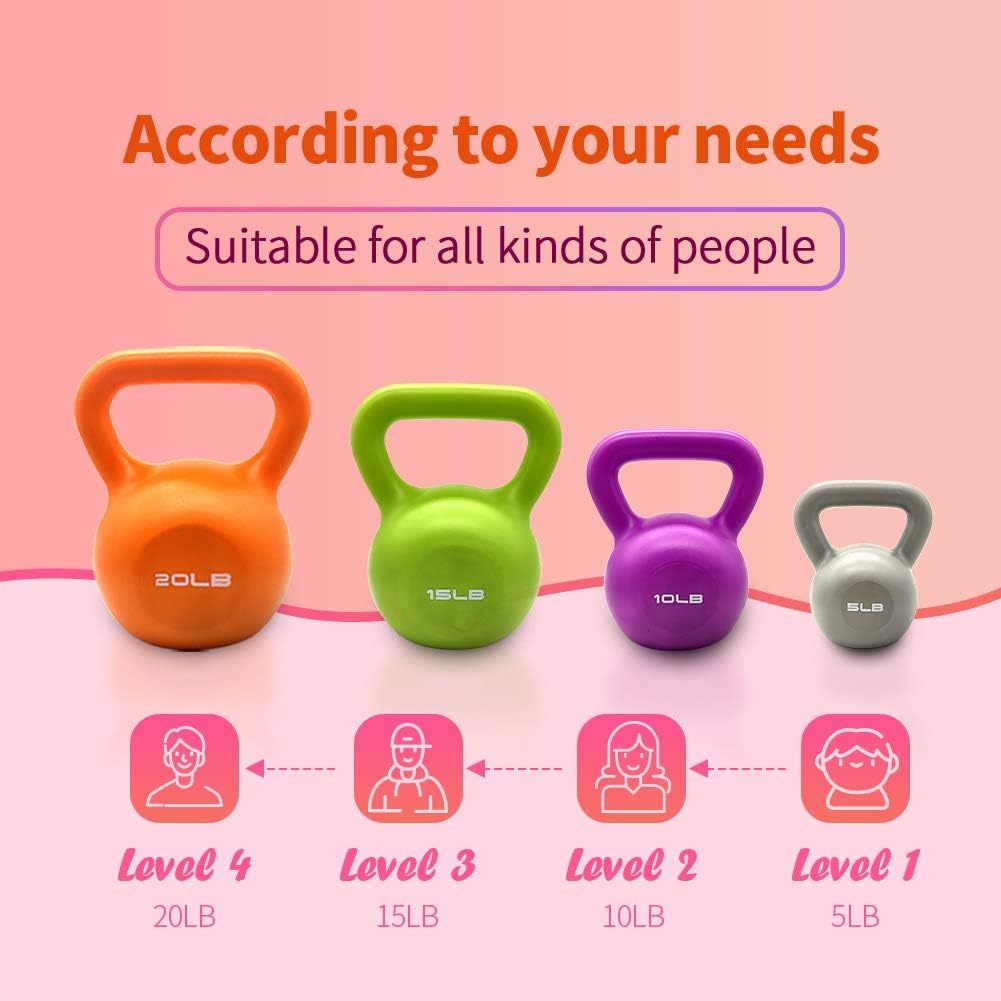 B-READY 5lbs Kettlebell Set, Strength Training Kettlebells Weight Set For Women, Vinyl Coated Kettle Bell For Home Gym Workout Weight Lifting Equipment, Comfortable Grip Wide Handle Weights