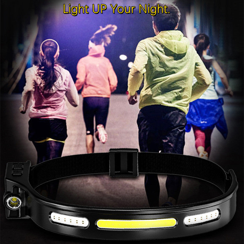 B-READY Running Marathon night COB LED White Red Light 5 Lighting Modes Headlamp Sensor Headlight With Built In Battery Flashlight USB Rechargeable Torch