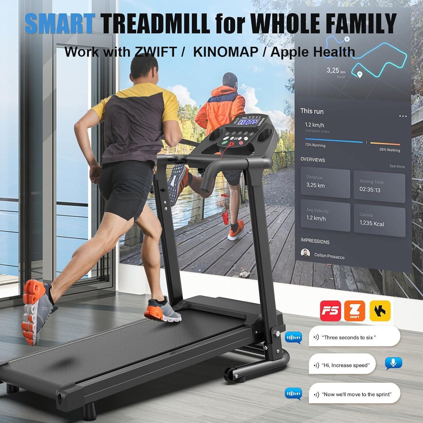 B-READY Home Use Foldable Portable 2.5HP Heavy-duty APP Controlled Fitness Walking Machine incl. Course