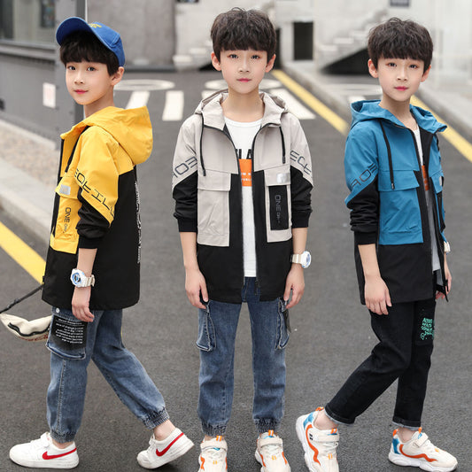 B-READY Hooded Middle And Large Children Long Windbreaker Kids Top