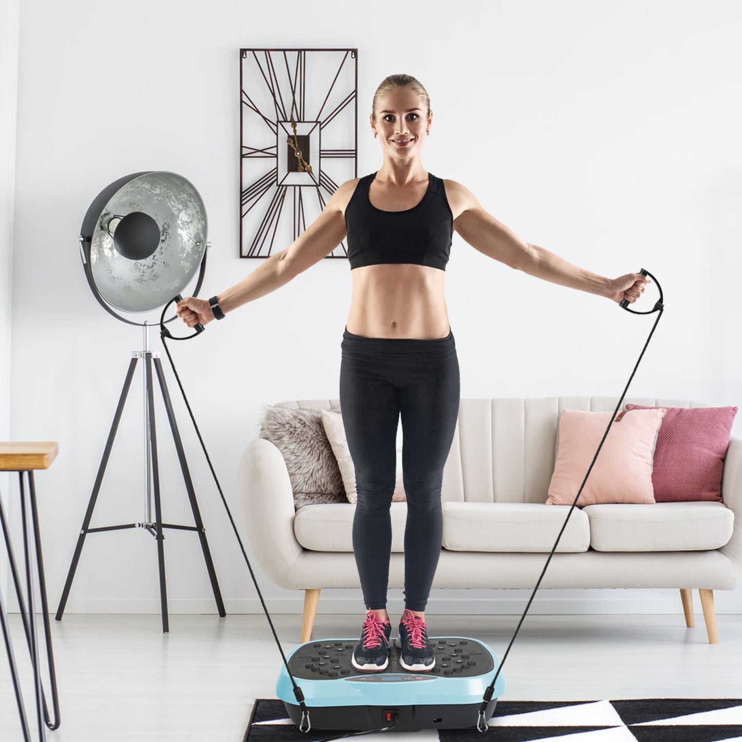 B-READY Smart 1Pc Vibration Exercise Machine With Resistant Bands Remote Control Whole Body Vibration Platform Workout Equipment Home Fitness Training Equipment For Weight Loss Fat Burner