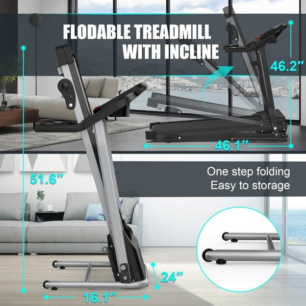 B-READY Compact Folding Treadmill For Home - 2.5HP Quiet Brushless Motor, 3-Level Incline