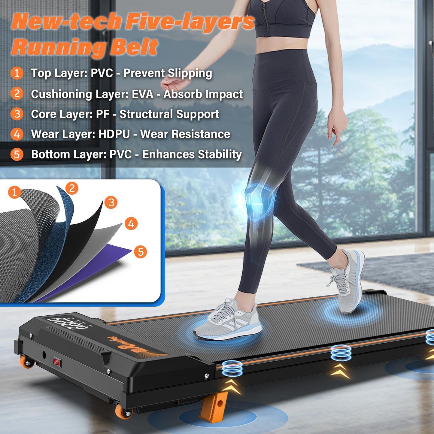 B-READY Home Treadmill With Remote Control, Easy-to-move Wheels, Display Screen, Three-level Incline, Suitable For Indoor Exercise And Aerobic Exercise