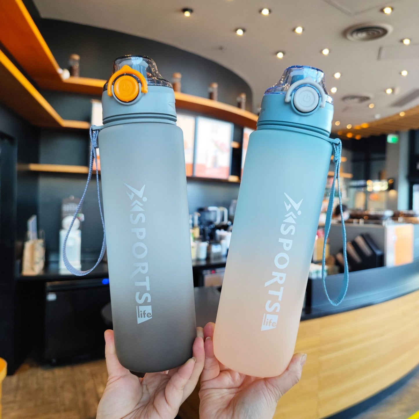 B-READY Gym Sport Rainbow Gradient Plastic Cup Sports Cup Outdoor Gym Couple Large Capacity 1L