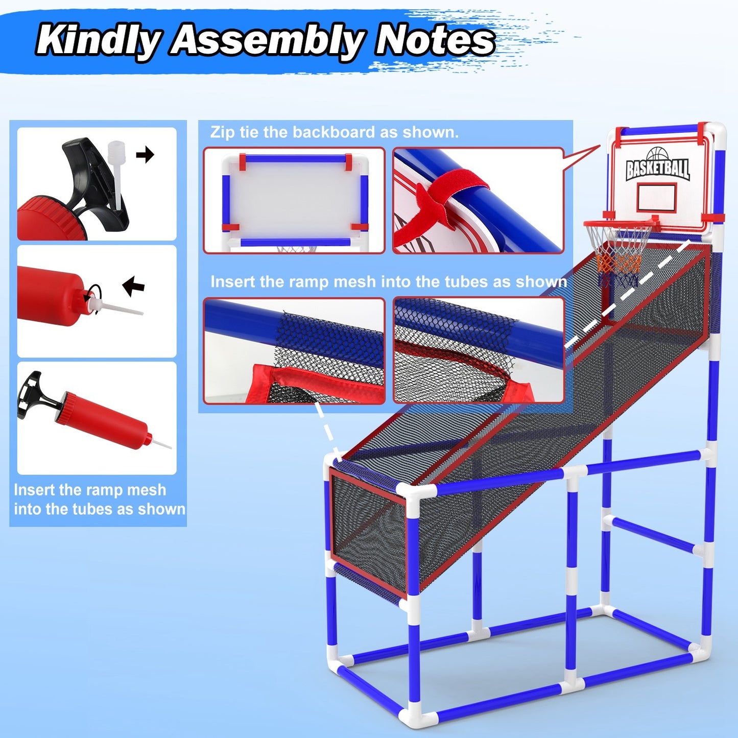 B-READY 1Set Kids Basketball Game Set With 2 Balls Adjustable Height Basketball Hoop Arcade Game Indoor Outdoor Toys For Boys Girls