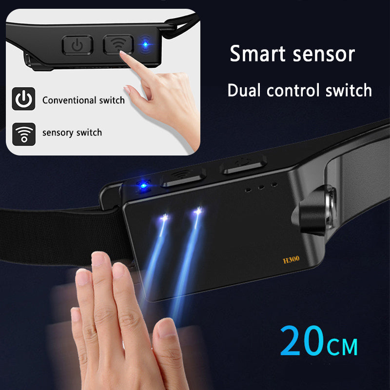 B-READY Running Marathon night COB LED White Red Light 5 Lighting Modes Headlamp Sensor Headlight With Built In Battery Flashlight USB Rechargeable Torch