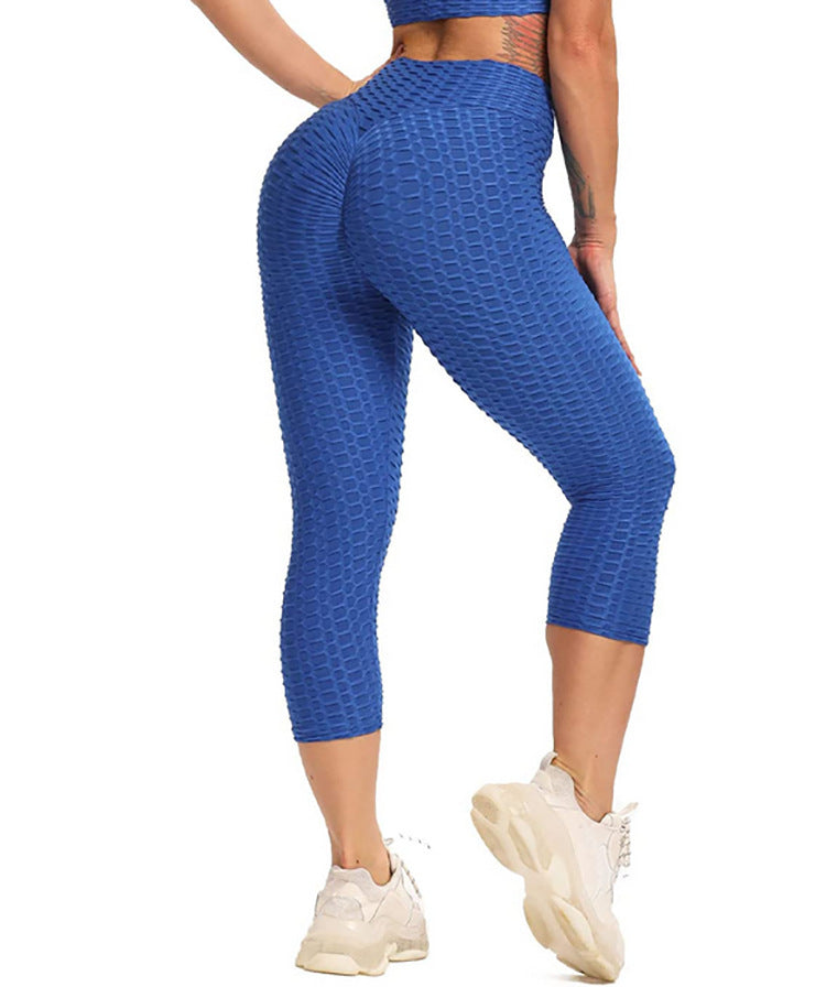 B-READY Women Cropped High Waisted Yoga Pants Bubble Hip Butt Lifting Leggings