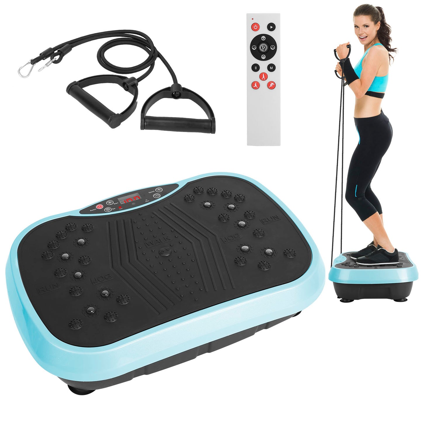 B-READY Smart 1Pc Vibration Exercise Machine With Resistant Bands Remote Control Whole Body Vibration Platform Workout Equipment Home Fitness Training Equipment For Weight Loss Fat Burner